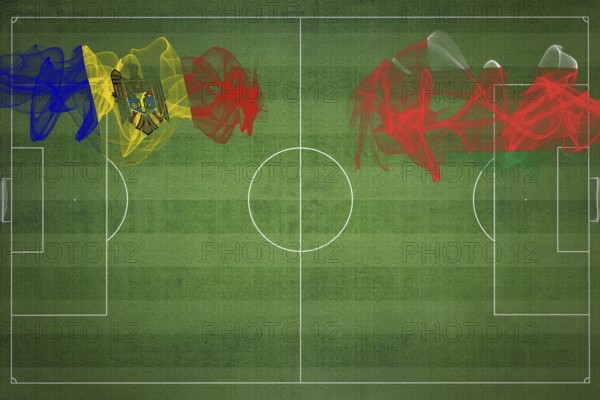 Moldova vs Oman Soccer Match, national colors, national flags, soccer field, football game,