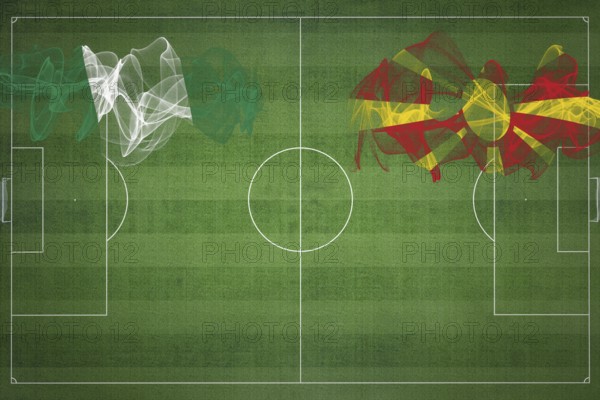 Nigeria vs North Macedonia Soccer Match, national colors, national flags, soccer field, football