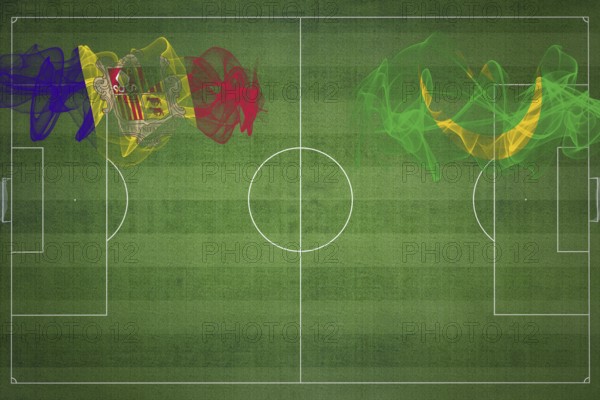 Andorra vs Mauritania Soccer Match, national colors, national flags, soccer field, football game,