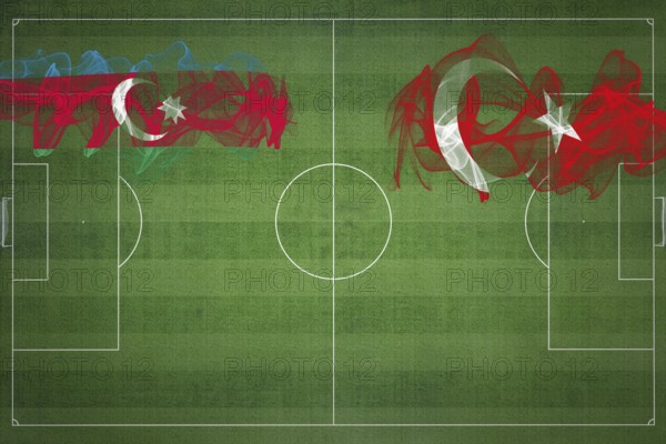 Azerbaijan vs Turkey Soccer Match, national colors, national flags, soccer field, football game,