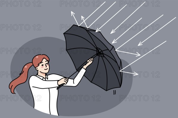Successful businesswoman use umbrella protect from rain. Concept of investment and profit. Stock