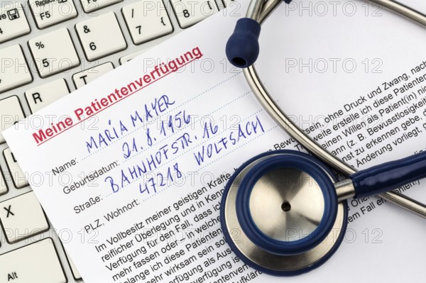 A living will in German. Instructions for the doctor or hospital in the event of a terminal illness