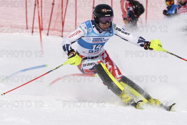 MOROZNAYA MOUNTAIN, KAMCHATKA PENINSULA, RUSSIAN FEDERATION, MARCH 28, 2019: Mountain skier Krystof