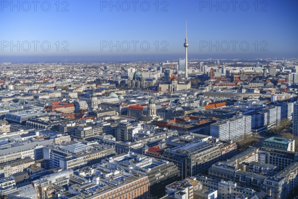 Aerial view, TV tower, Leipziger Straße, Friedrichsstraße, Berlin Cathedral, Gendarmenmarkt, Berlin