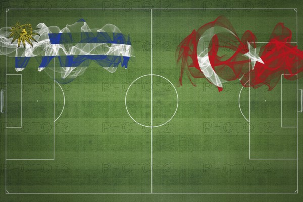 Uruguay vs Turkey Soccer Match, national colors, national flags, soccer field, football game,