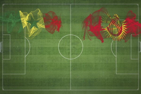Senegal vs Kyrgyzstan Soccer Match, national colors, national flags, soccer field, football game,