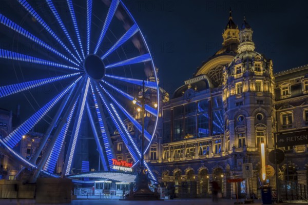 Antwerp, Belgium, March 21st 2024: The View ferris wheel on NMBS Central Railwaystation on Queen