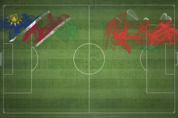 Namibia vs Oman Soccer Match, national colors, national flags, soccer field, football game,
