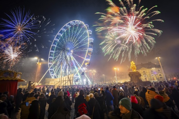 New Year's Eve at the Augustusmarkt in Dresden, on the Neustädter Markt at the Golden Horseman.