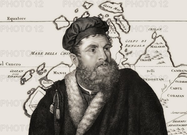 Marco Polo, c.?1254 –1324, an Italian merchant, explorer and writer, map of his travels, digital