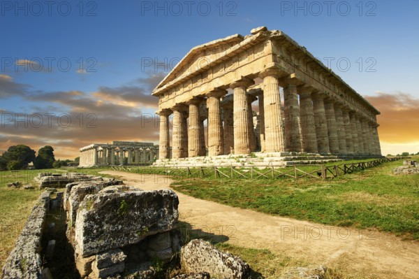 The ancient Doric Greek Temple of Hera of Paestum built in about 460-450 BC. Paestum archaeological