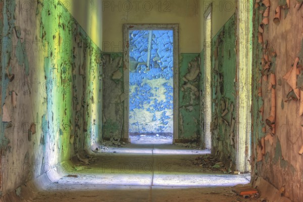 Colourful Hallway, Middle School #3, Lost Place, Prypyat, Chernobyl Exclusion Zone, Ukraine,