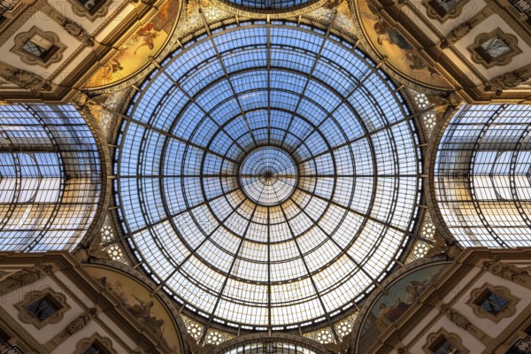 MILAN, ITALY - CIRCA AUGUST 2020: Architecture in Milan fashion Gallery, Italy. Dome roof
