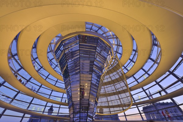 Reichstag building in Berlin. The large glass dome at the very top of the Reichstag has a