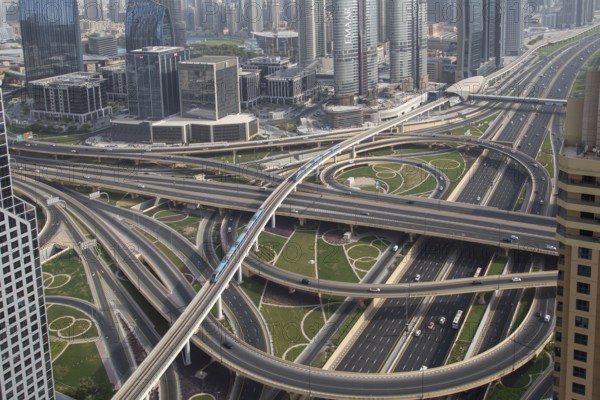 Dubai, United Arab Emirates, July 20, 2018: Aerial view of the Sheikh Zayed Junction with