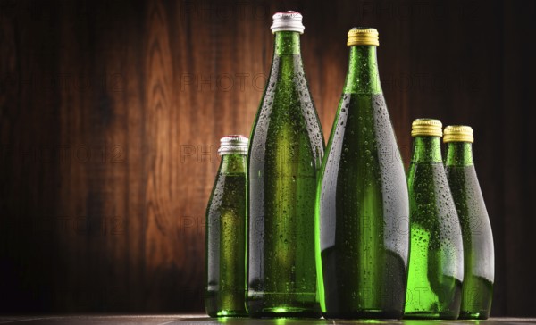 Composition with glass bottles of mineral water