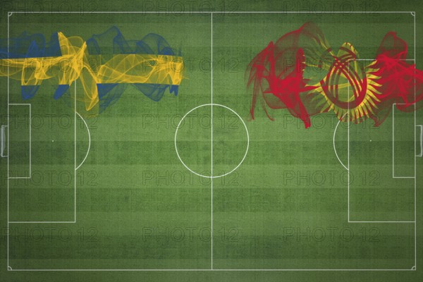 Sweden vs Kyrgyzstan Soccer Match, national colors, national flags, soccer field, football game,