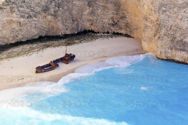 Stranded ship on the island of Zakynthos, Greece, wreck, shipwreck, beach, bay, rocks, Ionian Sea,