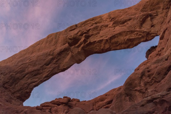Sunset over Turret Arch in the Arches National Park, USA, North America