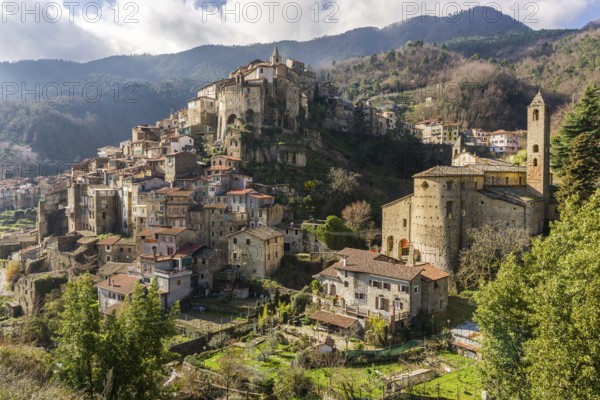View over the medieval village of Ceriana, Liguria, Italy, Europe