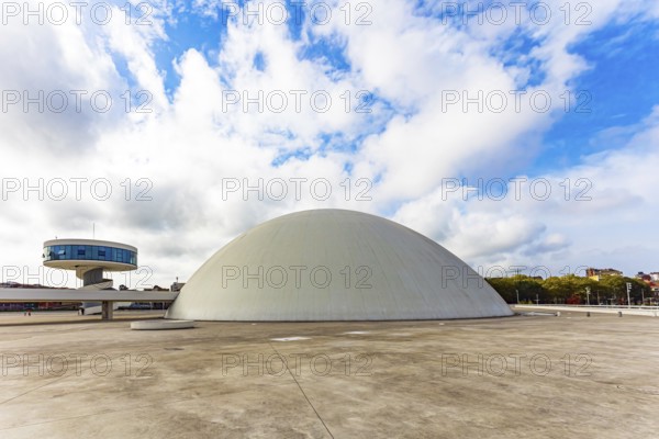 Picturesque town in Asturias. Niemeyer Center. The complex consists of several futuristic buildings