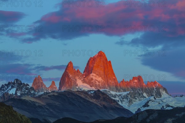 Amazing Patagonia in February. Sharp tops fantastically beautiful cliffs Fitz Roy crimson light