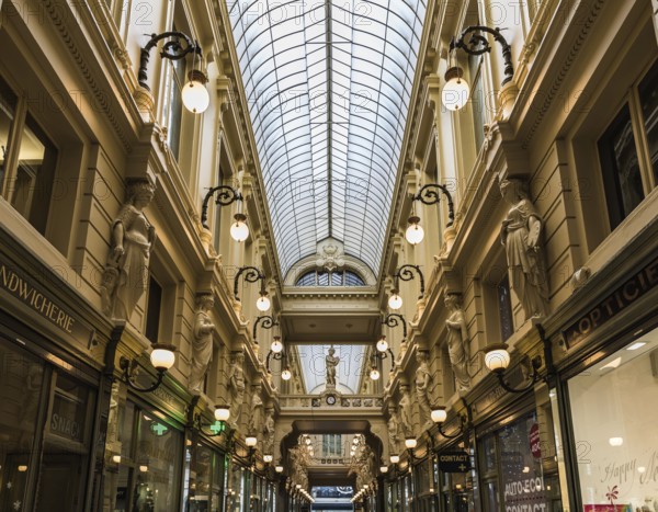 Brussels, Belgium, 12 18 2018: The decorated art and shopping mall called Passage du Nord in
