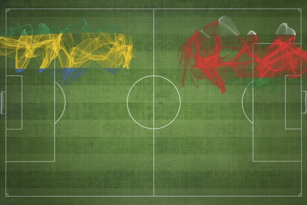 Gabon vs Oman Soccer Match, national colors, national flags, soccer field, football game,