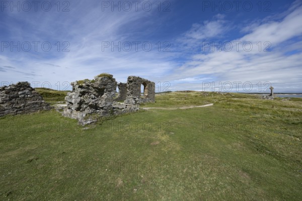 Ruins of the ruined St Dwynwen Church, Llanddwynn Island, Newborough, Anglesey, Wales, Great