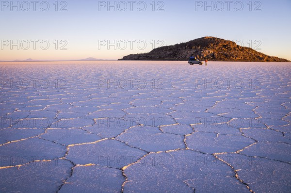 Salar Uyuni, BOLIVIA in September 2015: The sun rises over worlds largest salt lake Salar de Uyuni.