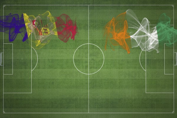 Andorra vs Ivory Coast Soccer Match, national colors, national flags, soccer field, football game,