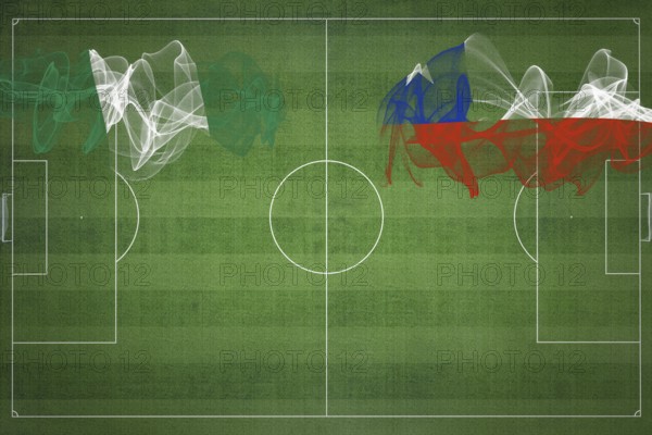 Nigeria vs Chile Soccer Match, national colors, national flags, soccer field, football game,