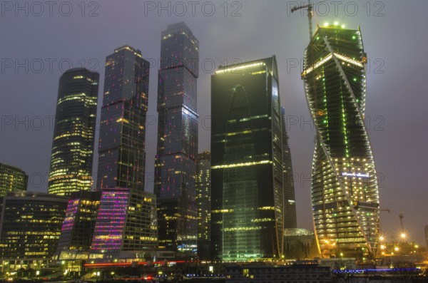 MOSCOW, RUSSIA, JANUARY 07: Night view on office buildings in Moscow City downtown on January 07,