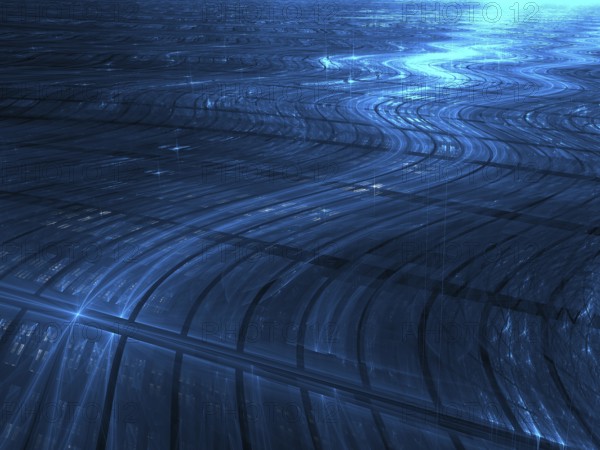 Wavy technology background with cells and light effects. Abstract computer-generated image. Tech
