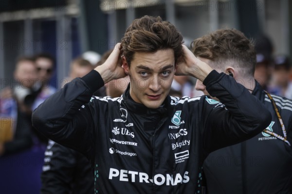 George Russell of Great Britain and Mercedes AMG Petronas F1 Team after finishing third at the
