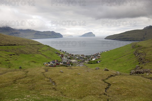 Kvivik on the Faroe Islands with the island Koltur in the background, Kvivik, Faroe Islands, Europe