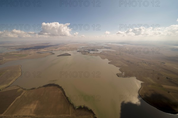 Dam, Water supply and power supply Johannesburg, Water, Cumulus clouds, Agricultural land, Vaal