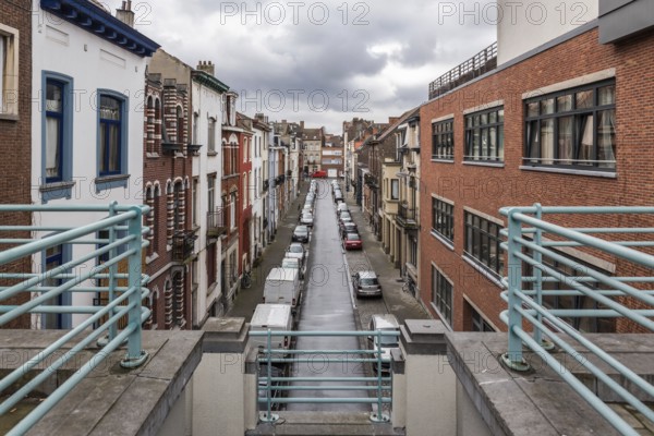 Schaerbeek, Belgium, 03 16 2018: architecture of a dead end residential street with traditional