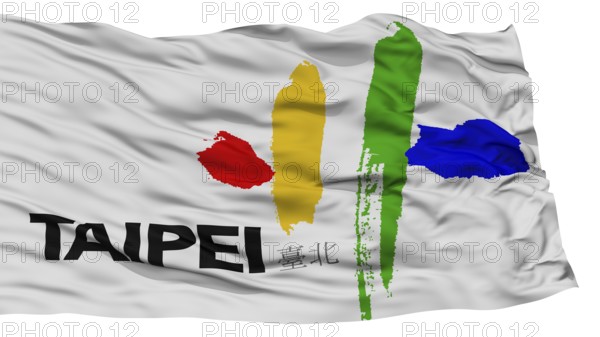 Isolated Taipei City Flag, Capital City of Republic of China, Waving on White Background, High