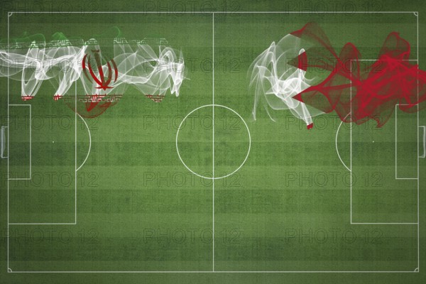 Iran vs Bahrain Soccer Match, national colors, national flags, soccer field, football game,
