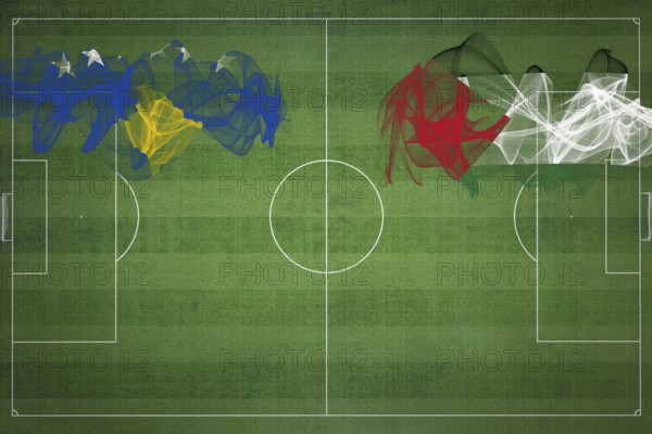 Kosovo vs Palestine Soccer Match, national colors, national flags, soccer field, football game,