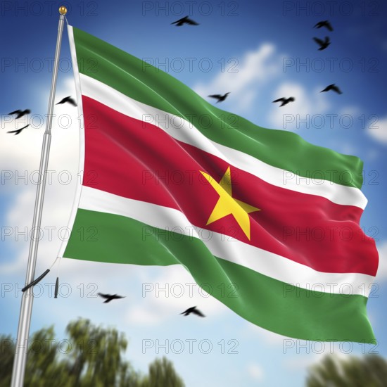 Flag of Suriname, This is a computer generated and 3d rendered image