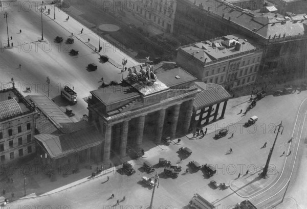 Berlin in the 1930s. An aerial view of Brandenburger gate on december 15 1933. An 18th- century
