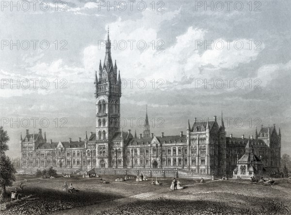 The new buildings of the University of Glasgow at Gilmorehill, 19th century, Glasgow, Scotland,