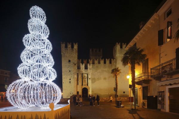 Scaligero Castle, Castello Scaligero by night, Sirmione, Lombardy Region, Province of Brescia, Lake