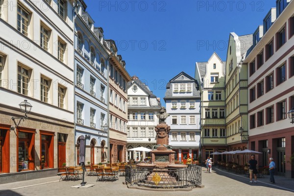 Frankfurt am Main, Hesse, Germany, New Old Town, Hühnermarkt with Stoltze Fountain, Frankfurt am