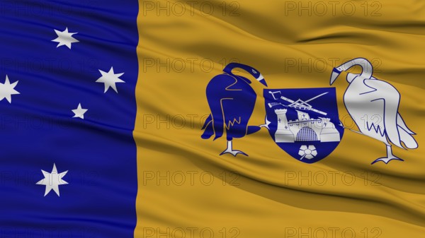 Closeup Canberra City Flag, Capital City of Australia, Waving in the Wind