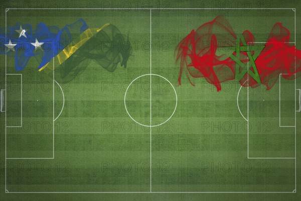 Solomon Islands vs Morocco Soccer Match, national colors, national flags, soccer field, football