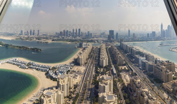 A picture of the Palm Jumeirah Road and the Dubai Internet City District as seen from the View at
