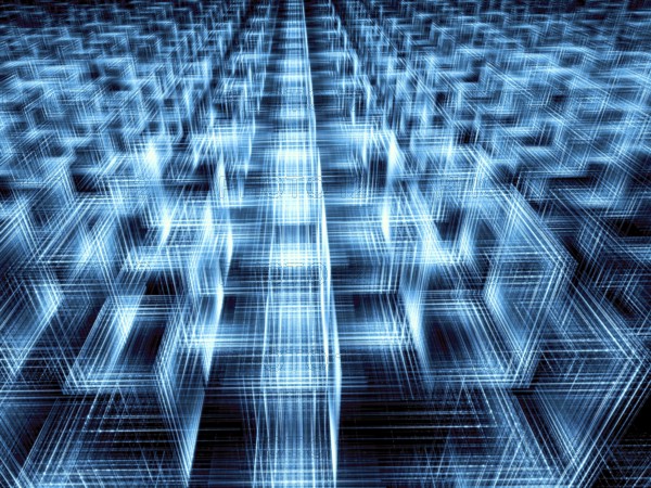 Abstract tech perspective background - computer-generated 3d illustration. Fractal geometry -